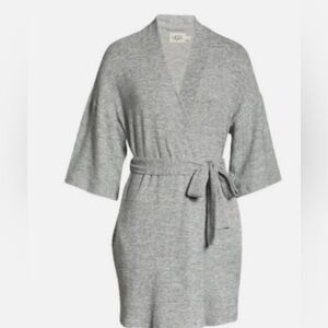 NWT UGG WOMEN'S MONROSE TIE FRONT ROBE- HEATHER GRAY- MEDIUM